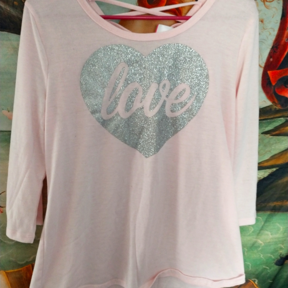 PINK STRAPPY BACK GLITTER LOVE SHIRT
